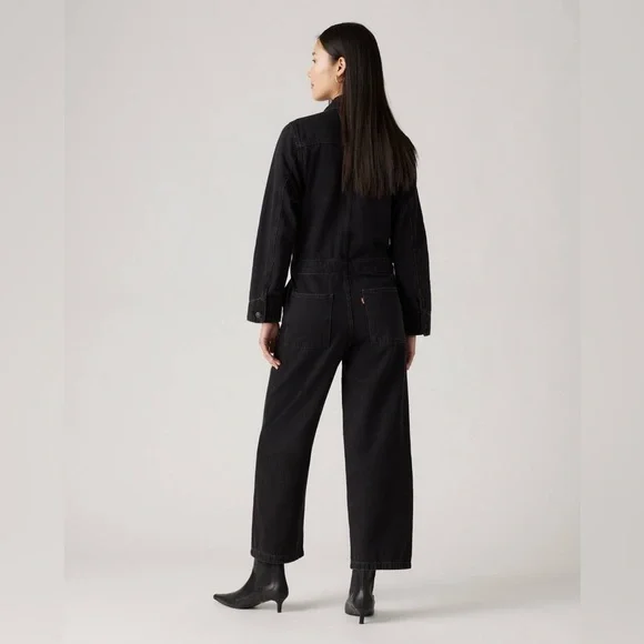 Levi's Premium ICONIC JUMPSUIT Black Denim One Piece Jeans Medium New NWT $128 - Picture 3 of 12